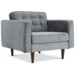 pemberly row mid-century pillow back velvet upholstered armchair in gray