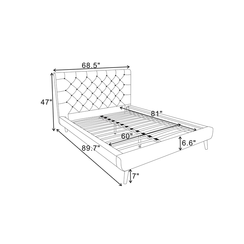 Pemberly Row Mid-Century Velvet Upholstered Platform Bed Queen Size in Green