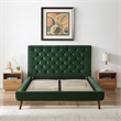 Pemberly Row Mid-Century Velvet Upholstered Platform Bed Queen Size in Green