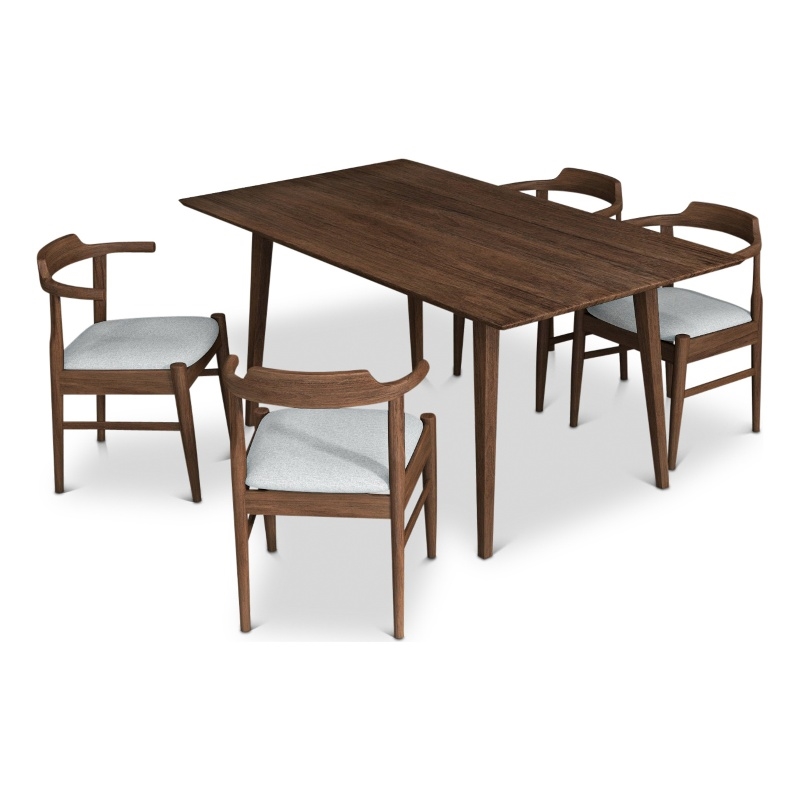 Pemberly Row 5-Piece Mid-Century Dining set with 4 Fabric Dining Chairs in Gray