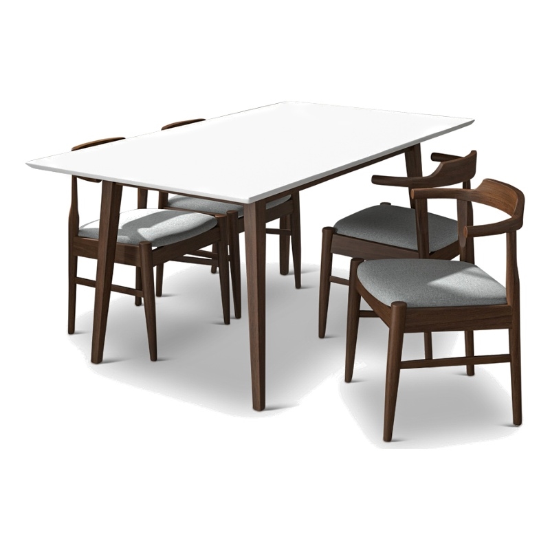Pemberly Row 5-Piece Mid-Century Dining set with 4 Fabric Dining Chairs in Gray