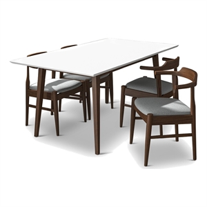 Pemberly Row 5-Piece Mid-Century Dining set with 4 Fabric Dining Chairs in Gray
