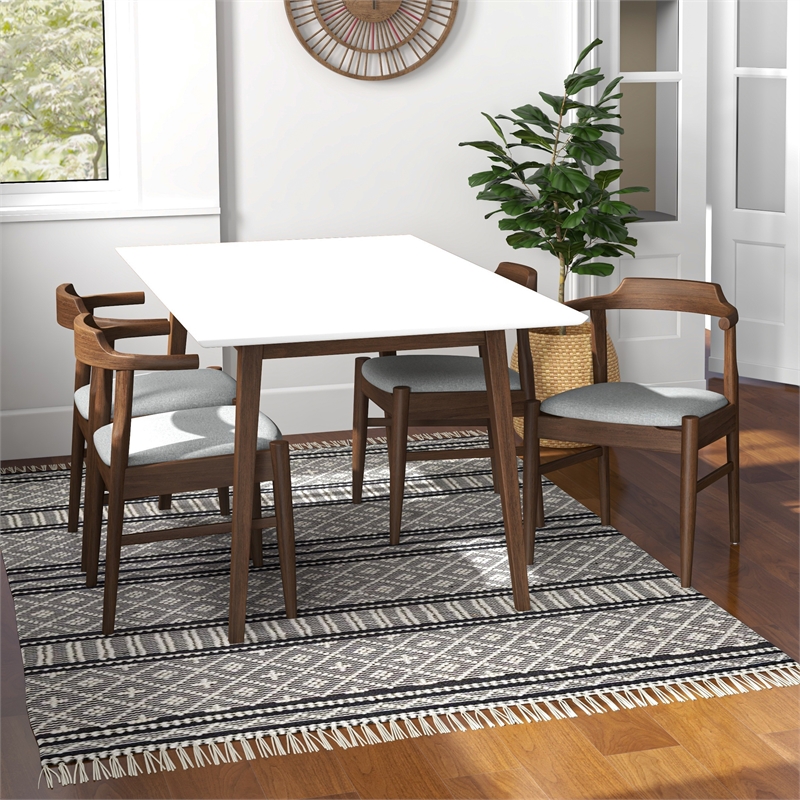 Pemberly Row 5-Piece Mid-Century Dining set with 4 Fabric Dining Chairs in Gray