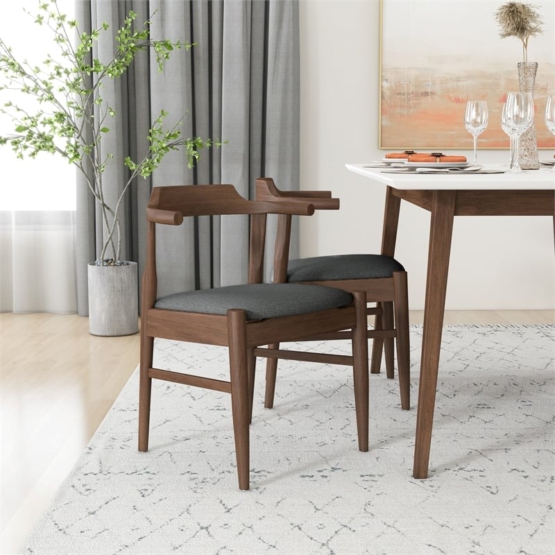 Pemberly Row Mid-Century 5-Piece Solid Wood & Fabric Dining Set in White/Walnut
