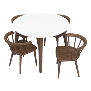 Pemberly Row 5-Piece Modern Dining set w/ 4 Solid Wood Dining Chairs in Brown