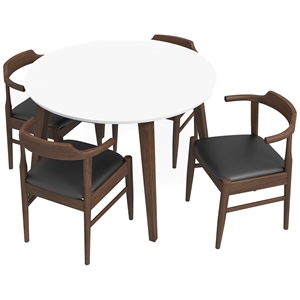Pemberly Row 5-Piece Modern Dining set w/ 4 Faux Leather Dining Chairs in Black