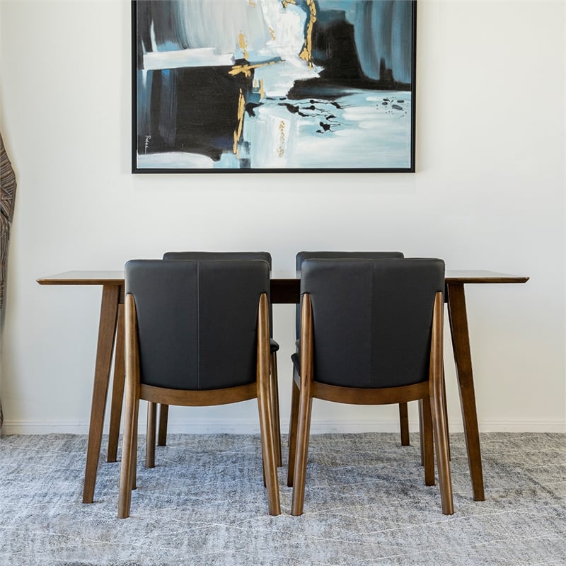 Pemberly Row 5-Piece Modern Dining set w/ 4 Faux Leather Dining Chairs in Black