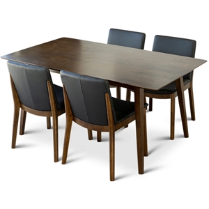 Pemberly Row 5-Piece Modern Dining set w/ 4 Faux Leather Dining Chairs in Black