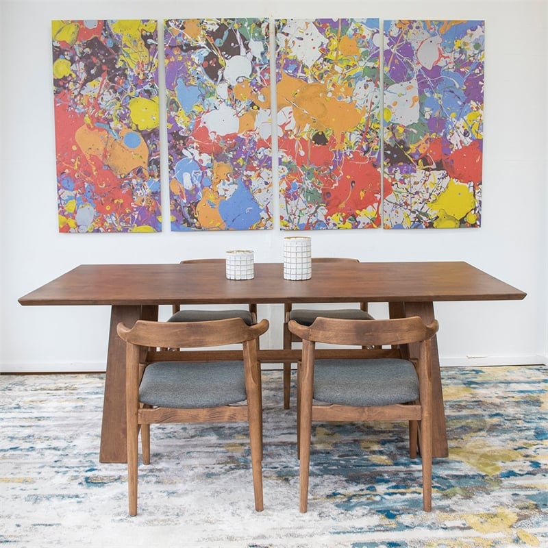 Pemberly Row 5-Piece Solid Wood Dining Set with 4 Dining Chairs in Brown
