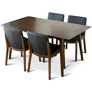 Pemberly Row Mid-Century Dining set w/ 4 Faux Leather Dining Chairs in Black