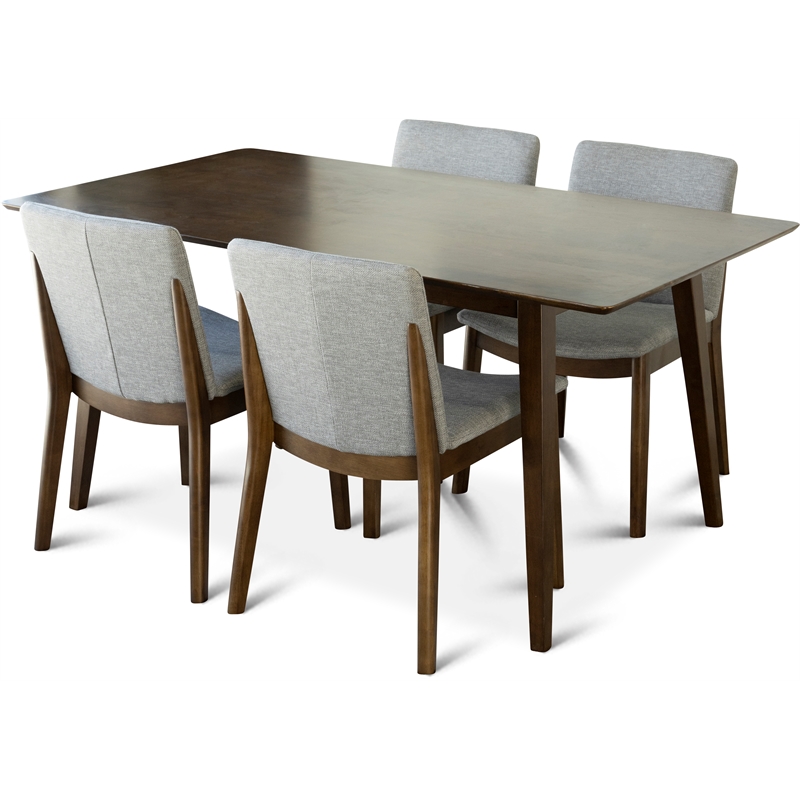 Pemberly Row 5-Piece Mid-Century Dining set with 4 Fabric Dining Chairs in Gray