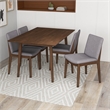 Pemberly Row 5-Piece Mid-Century Dining set with 4 Fabric Dining Chairs in Gray