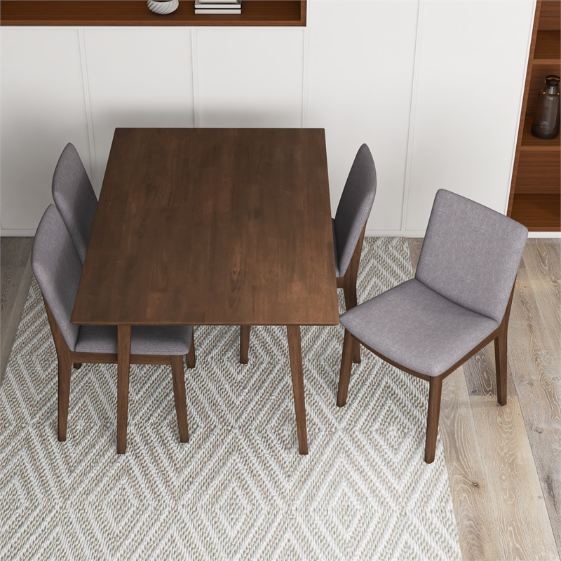 Pemberly Row 5-Piece Mid-Century Dining set with 4 Fabric Dining Chairs in Gray