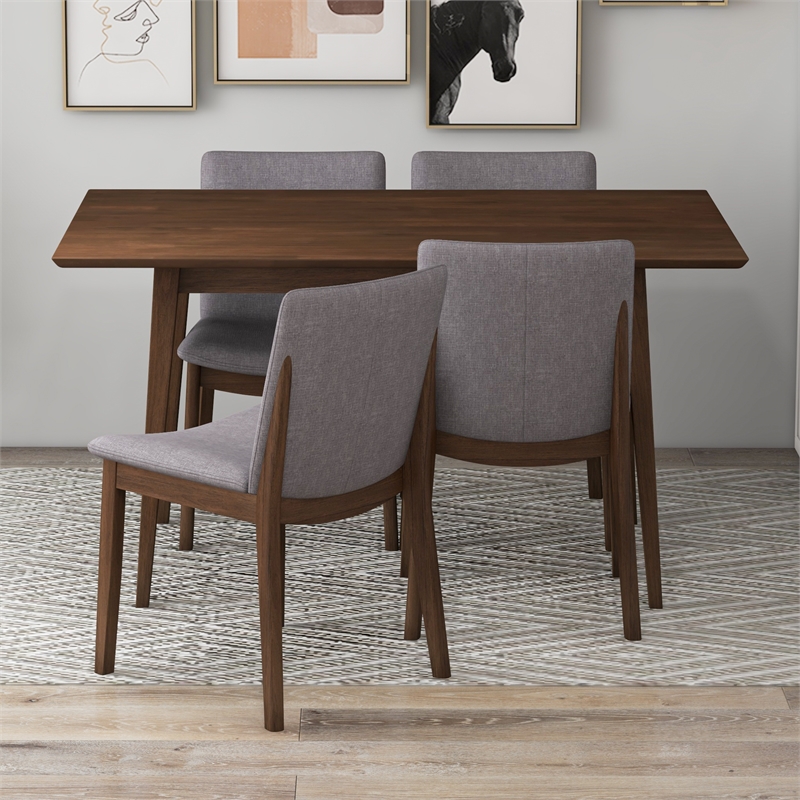Pemberly Row 5-Piece Mid-Century Dining set with 4 Fabric Dining Chairs in Gray