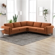 Pemberly Row Mid-Century Velvet Pillow Back Corner Sofa in Burnt Orange