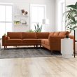 Pemberly Row Mid-Century Velvet Pillow Back Corner Sofa in Burnt Orange
