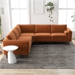 Pemberly Row Mid-Century Velvet Pillow Back Corner Sofa in Burnt Orange