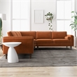 Pemberly Row Mid-Century Velvet Pillow Back Corner Sofa in Burnt Orange