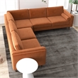 Pemberly Row Mid-Century Velvet Pillow Back Corner Sofa in Burnt Orange