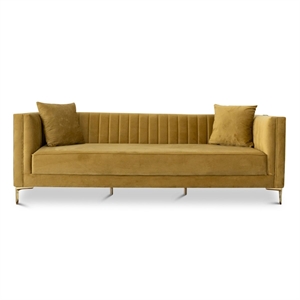 Pemberly Row Mid-Century Velvet Upholstered Tight Back Sofa in Yellow Mustard