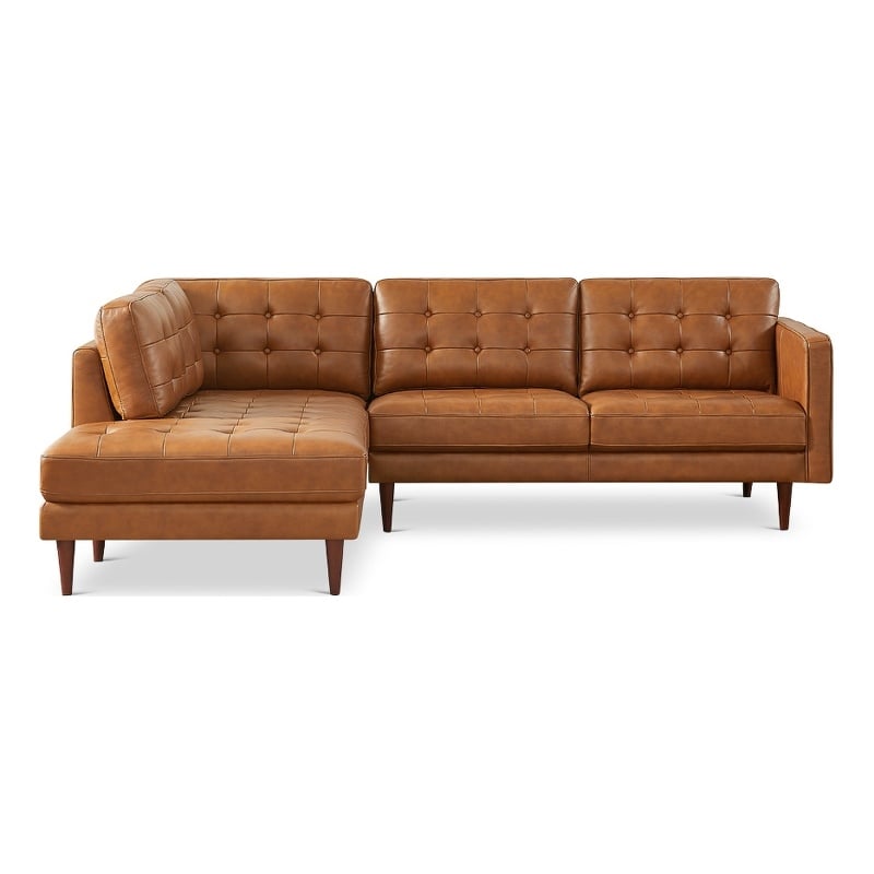 Pemberly Row Mid-Century L-Shaped Leather Left-Facing Sectional in Tan Cognac