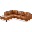 Pemberly Row Mid-Century L-Shaped Leather Left-Facing Sectional in Tan Cognac