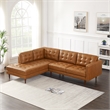 Pemberly Row Mid-Century L-Shaped Leather Left-Facing Sectional in Tan Cognac