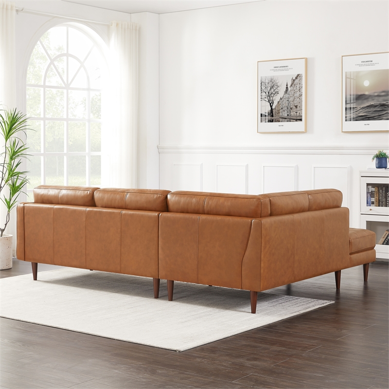 Pemberly Row Mid-Century L-Shaped Leather Left-Facing Sectional in Tan Cognac