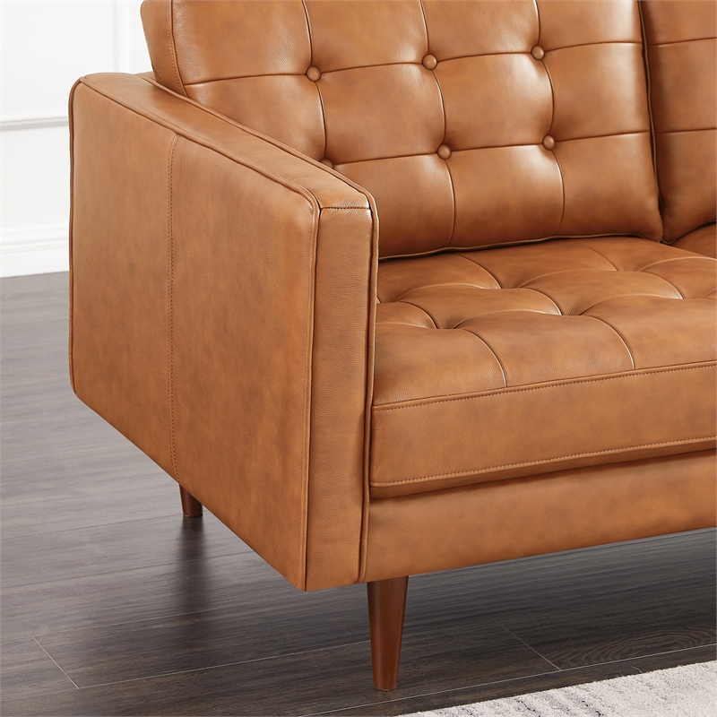 Pemberly Row Mid-Century L-Shaped Leather Right-Facing Sectional in Tan Cognac