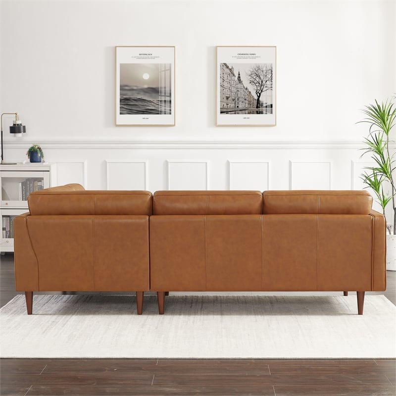 Pemberly Row Mid-Century L-Shaped Leather Right-Facing Sectional in Tan Cognac