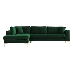 Pemberly Row Mid-Century Velvet L-Shaped Left-Facing Sectional in Green