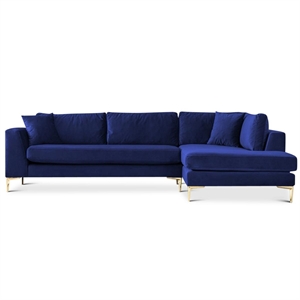 pemberly row l-shaped velvet right-facing sectional in blue