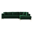 Pemberly Row Velvet L-Shaped Pillow Back Right-Facing Sectional in Green