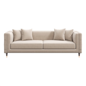 Pemberly Row Mid-Century Rectangular Pillow Back Velvet Sofa in Light Cream