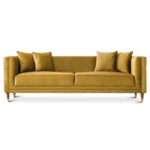 Pemberly Row Velvet Upholstered Rectangular Pillow Back Sofa in Yellow