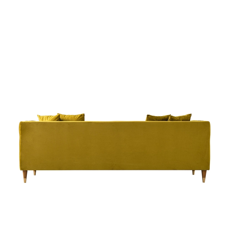 Pemberly Row Velvet Upholstered Rectangular Pillow Back Sofa in Yellow
