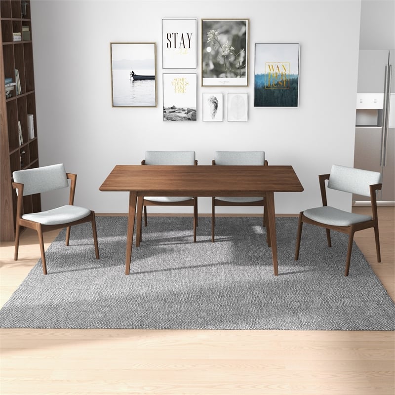 Pemberly Row 5-Piece Mid-Century Dining Set with 4 Fabric Dining Chairs in Gray
