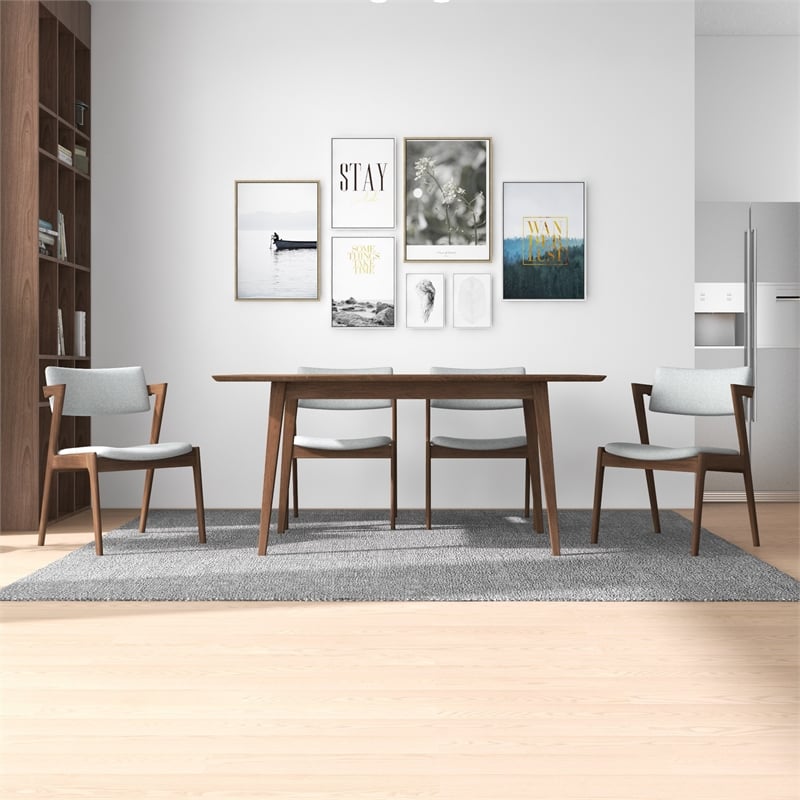 Pemberly Row 5-Piece Mid-Century Dining Set with 4 Fabric Dining Chairs in Gray