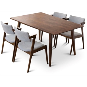 Pemberly Row 5-Piece Mid-Century Dining Set with 4 Fabric Dining Chairs in Gray