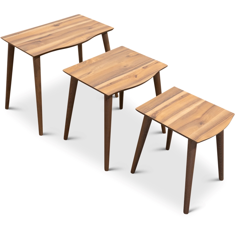 Pemberly Row Mid-Century Rectangular Wood Nesting Tables in Walnut (Set tof 3)