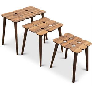 pemberly row mid-century teak wood nesting tables in walnut (set tof 3)