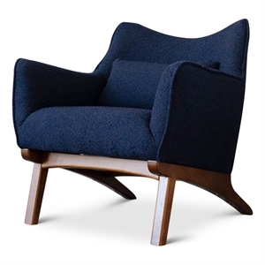Pemberly Row Mid-Century Boucle Fabric/Wood Tight Back Armchair in Blue