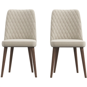 Pemberly Row 36&quotH Mid-Century Velvet Dining Chair in Beige (Set of 2)