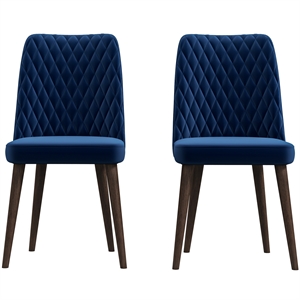 Pemberly Row 36&quotH Mid-Century Velvet Dining Chair in Navy Blue (Set of 2)