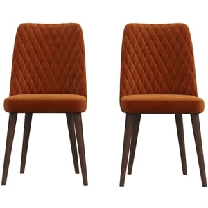 Pemberly Row 36&quotH Mid-Century Velvet Dining Chair in Orange (Set of 2)