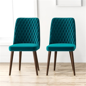 Pemberly Row Mid-Century Velvet Dining Chair in Turquoise (Set of 2)
