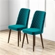Pemberly Row Mid-Century Velvet Dining Chair in Turquoise (Set of 2)