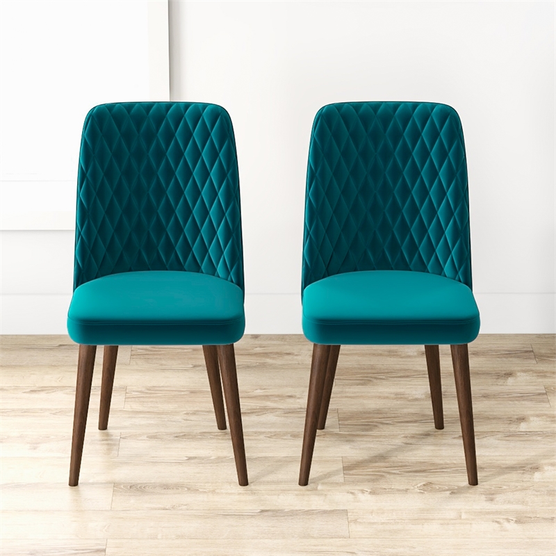 Pemberly Row Mid-Century Velvet Dining Chair in Turquoise (Set of 2)