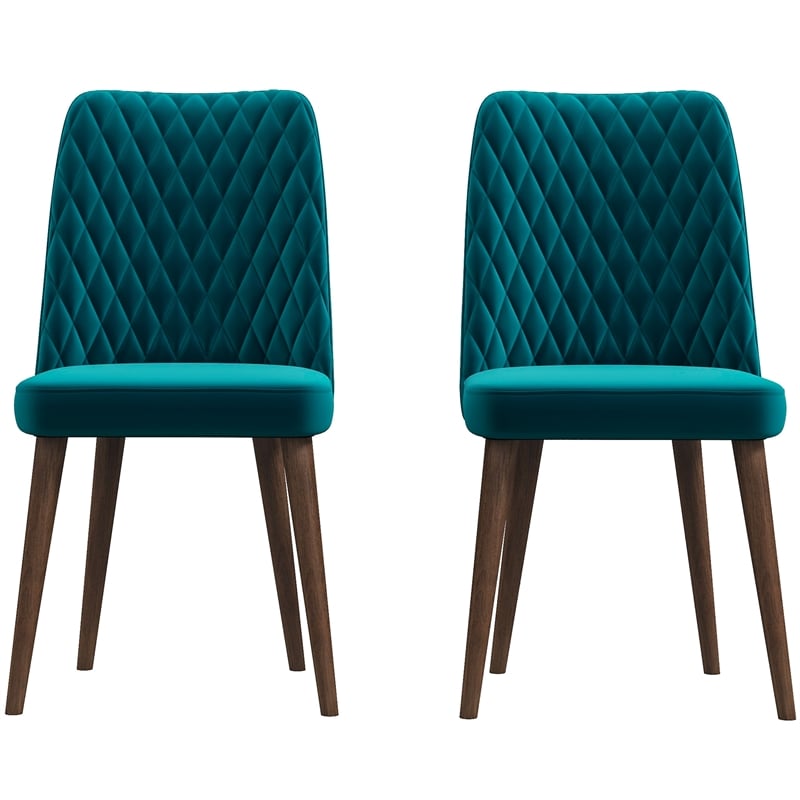 Pemberly Row Mid-Century Velvet Dining Chair in Turquoise (Set of 2)