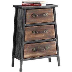 pemberly row 3 drawer wooden metal accent chest in black and gray
